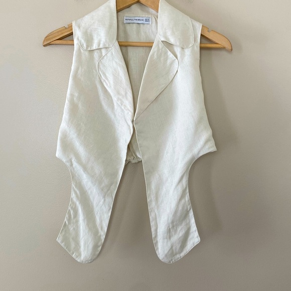 Faithfull the Brand Fernanda 100% Linen Top Tie Front Cropped Plain Egg White S - Picture 2 of 12